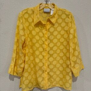 Alfred Dunner Blouse Sheer Circles 3/4 Sleeve Butter Yellow Women’s Size 12P